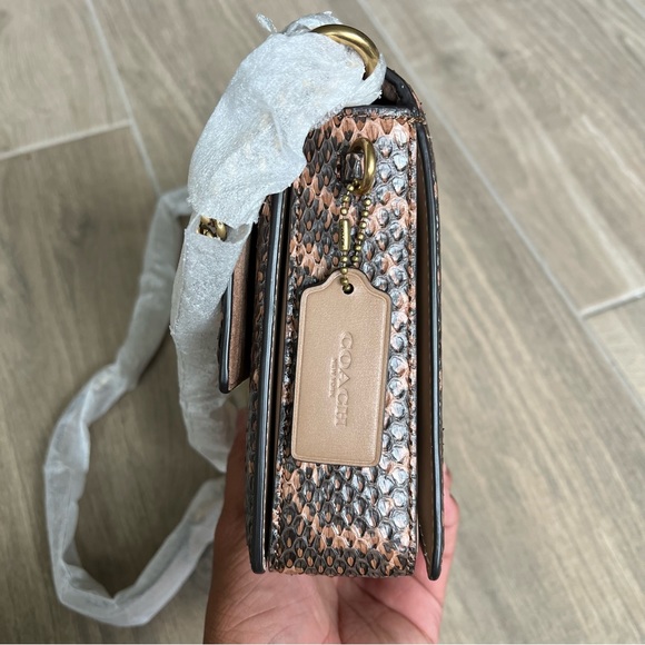 Coach Hutton Shoulder Bag In Blocked Signature Canvas With Snakeskin Detail - Picture 5 of 10